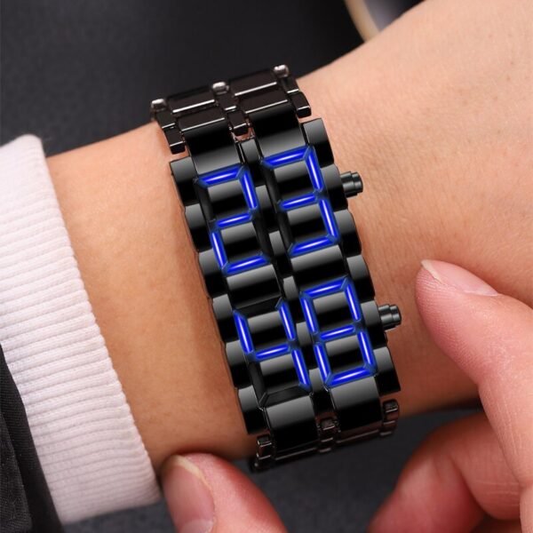 Fashion Black Full Metal Digital Lava Wrist Watch Men Blue LED Display Mens Watches Gifts for Male Boy Sport Creative Clock - Image 2